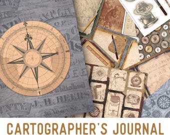 Cartographer's Journal Crafting Printables Kit, Vintage Map, Printable Journal Kit, Digital Ephemera Maps, Printable Map, Steampunk - 002300