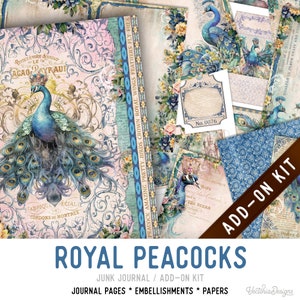Royal Peacocks Junk Journal Kit ADD-ON, Printable Junk Journal Pages Printable Junk Journal Kit Craft kits Vintage Junk Journal 003271
