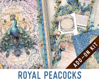 Royal Peacocks Junk Journal Kit ADD-ON, Printable Junk Journal Pages Printable Junk Journal Kit Craft kits Vintage Junk Journal 003271