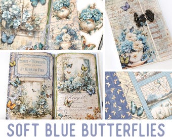 Soft Blue Butterflies Junk Journal Kit (Standard) - Printable Kit - 003709