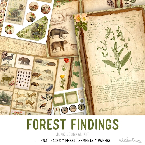 Forest Findings Junk Journal Kit, Nature - Printable Pages for Crafting - 002385