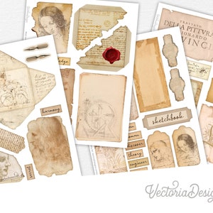 Da Vinci&#39;s Sketchbook Embellishment Sheets, Da Vinci Print, Old Junk Journal, Leonardo Da Vinci, Vintage Ephemera, Old Ephemera - 002459