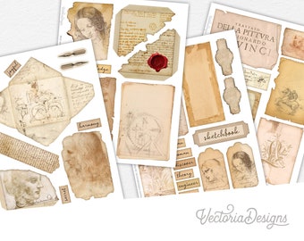 Da Vinci's Sketchbook Embellishment Sheets, Da Vinci Print, Old Junk Journal, Leonardo Da Vinci, Vintage Ephemera, Old Ephemera - 002459