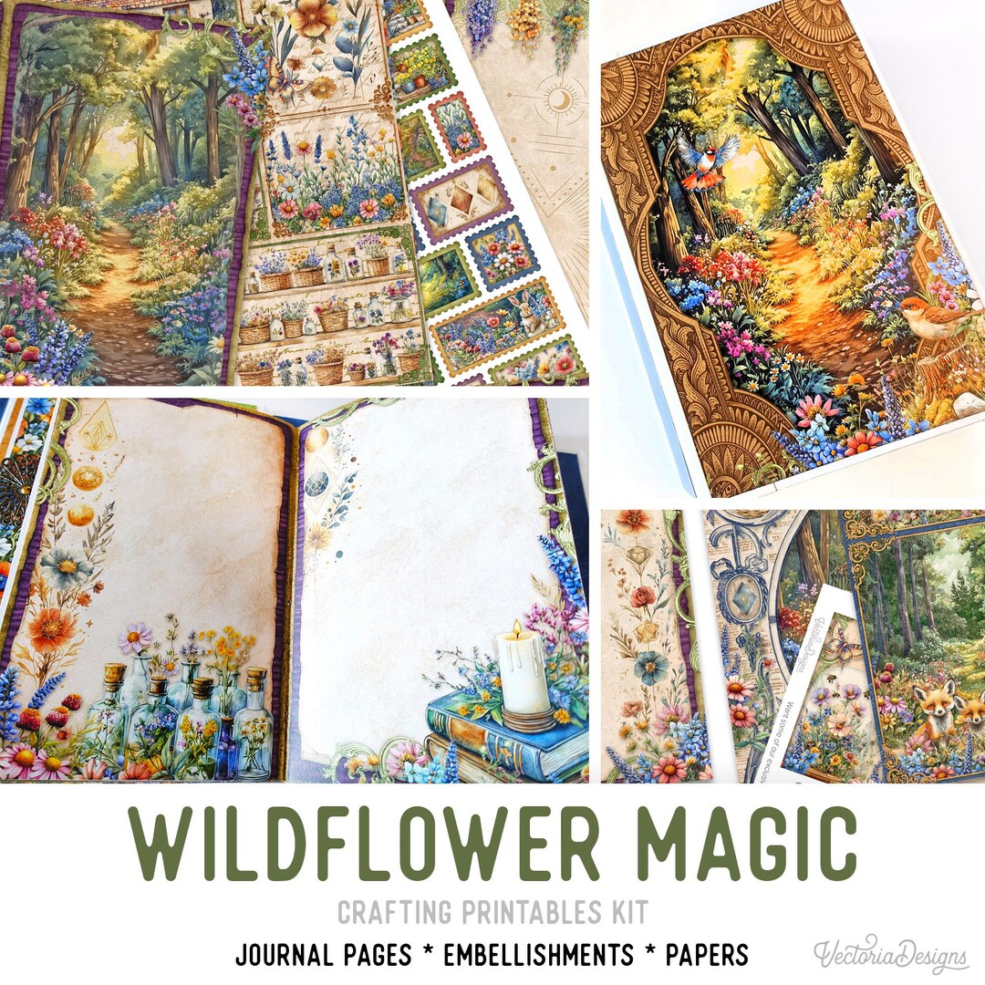 Wildflower Magic Junk Journal Kit (standard) - Printable Pages, Papers ...