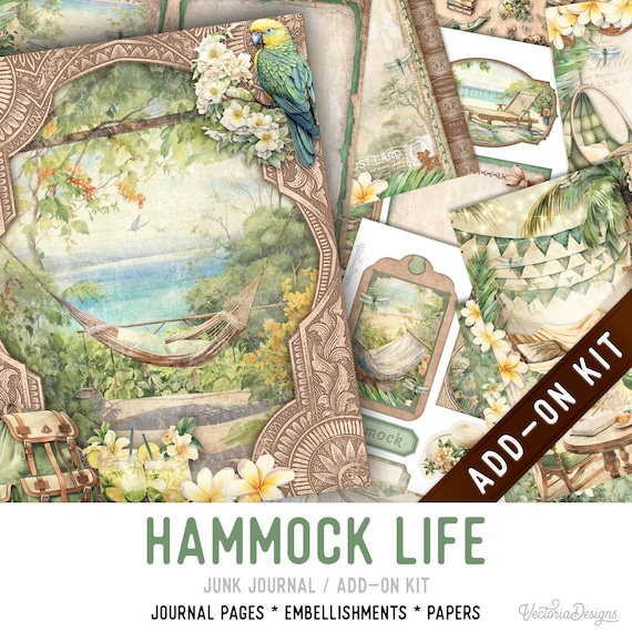 Hammock Life Junk Journal Add-On Kit, Printable Pages Embellishments Papers - 003574