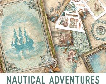 Nautical Adventures Junk Journal Kit Printable Junk Journal Kit Nautical Embellishments Nautical Junk Journal Papers Craft kit - 002798