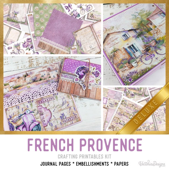 French Provence Junk Journal Kit (DELUXE) - Printable Craft Kit with Journal Pages, Embellishments & Papers - 003070