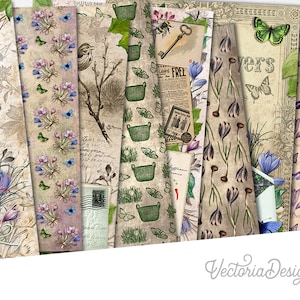 Spring Crocus Paper Pack, Spring Flowers Paper Pack, Purple Crocus Paper, Cottagecore Journal, Printable Paper Pack, Floral Clip Art 002143