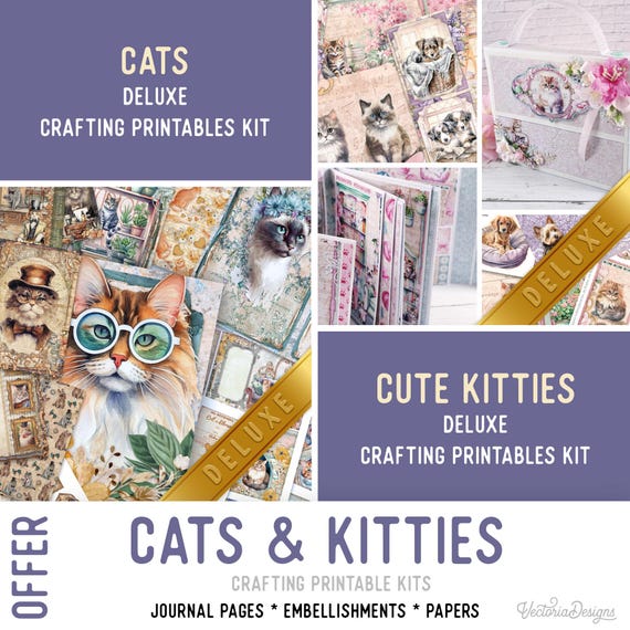 Cats & Kitties Offer, Crafting Printables, Journal Papers, Journal kit, Journal Embellishments, Journal Pages, Ephemera, Craft Kit 003816