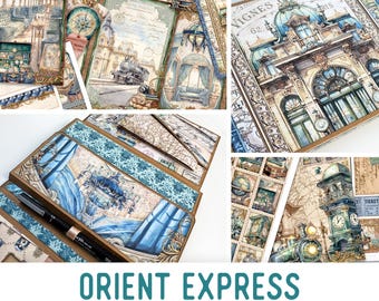 Orient Express Junk Journal Kit, Vintage Train Crafting Printables Kit Train Embellishments Printable Train Paper Craft Tutorial 003436