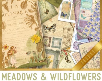 Meadows and Wildflowers DELUXE Crafting Printables Kit, Cottagecore Aesthetic, Printable Junk Journal Kit, Printable Paper Pack - 002694