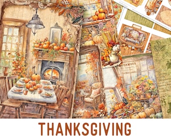 Thanksgiving Junk Journal Kit Large, Thanksgiving Crafting Printables Thanksgiving Embellishments Thanksgiving Printable Journal 003441