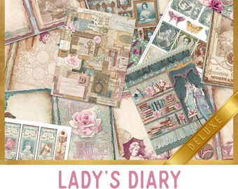 Lady's Diary DELUXE Crafting Printables Kit, Vintage Lady Junk Journal, Vintage Embellishments, Printable Journal, Digital Paper Pack 002794