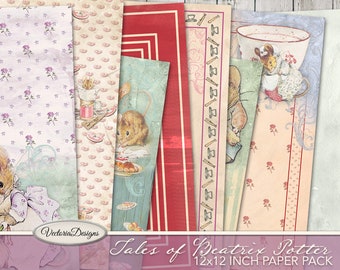 Tales Of Beatrix Potter Paper Pack, Junk Journal Pages, Printable Paper Pack, Peter Rabbit Digital Paper, Scrapbook Paper Printable 001919