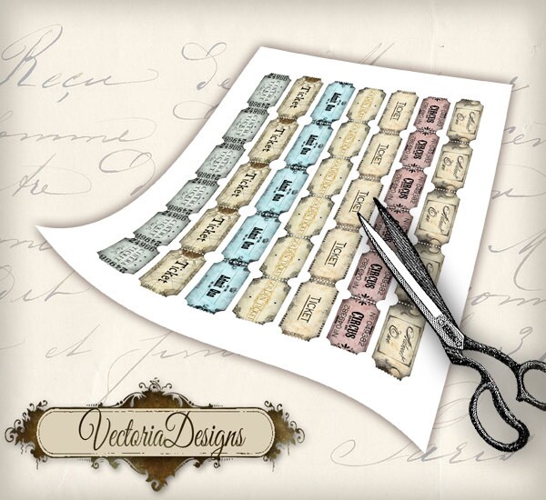 Printable Tickets Vintage Tickets Strip Collage Sheets Etsy