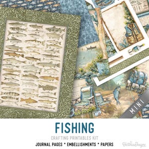 Fishing Junk Journal Kit MINI, Fishing Journal Crafting Printables Kit Fishing Embellishments Printable Fishing Paper Craft Tutorial 003783