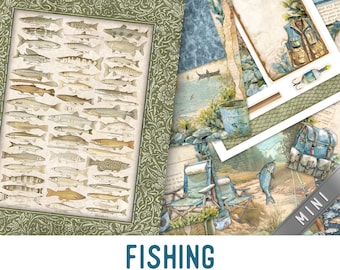 Fishing Junk Journal Kit MINI, Fishing Journal Crafting Printables Kit Fishing Embellishments Printable Fishing Paper Craft Tutorial 003783