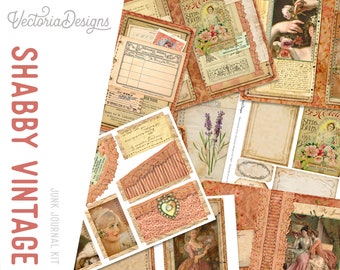 Shabby Vintage Junk Journal Kit, Printable Journal Pages, Shabby Elegant Journal, Scrapbook Journal, Collage Kit, Embellishments 002025