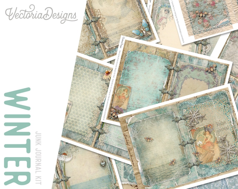 Winter Junk Journal Kit, Printable Journal, Diy Kit, Digital Paper, Digital Journal Kit, Winter Journal, Digital Download, Scrapbook 001894 image 1