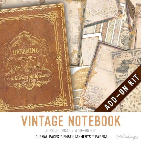 Vintage Notebook Junk Journal Kit ADD-ON, Printable Junk Journal Pages Antique Journal kits Vintage Junk Journal 003218