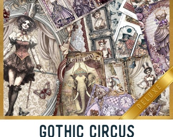 Gothic Circus Junk Journal Kit DELUXE, Circus Crafting Printables Kit Gothic Embellishments Circus Printable Paper Craft Kit Craft - 003269