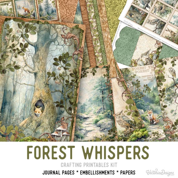 Forest Whispers Junk Journal Kit (Standard) - Printable Pages, Papers and Embellishments for Crafting - 003823
