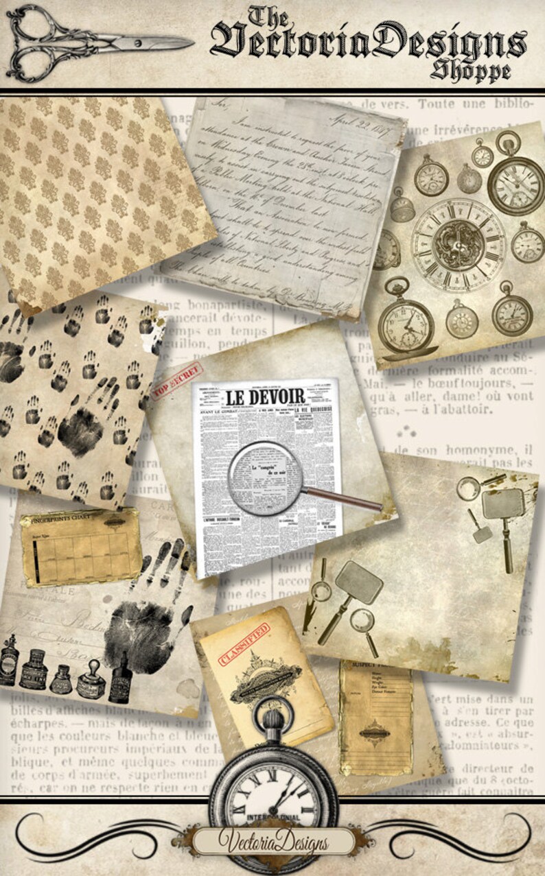 Detective Paper Pack 12 x 12 inch printable paper crafting | Etsy