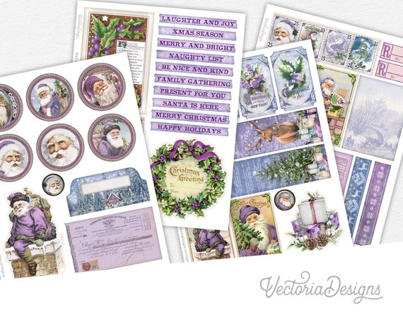 Frozen Christmas Embellishment Sheets, Christmas Junk Journal Embellishments, Printable Embellishments, Scrapbook Supplies, Craft - 002829