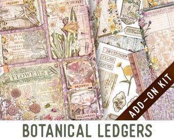 Botanical Ledgers Junk Journal Kit ADD-ON, Printable Craft kit - 004004