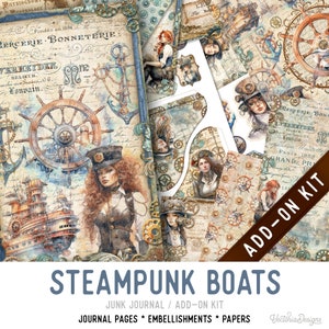 Steampunk Boats Junk Journal Kit ADD-ON, Printable Junk Journal Pages Printable Junk Journal Kit Craft kits Vintage Junk Journal 003316