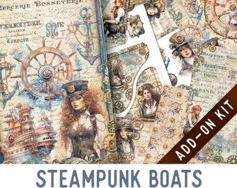 Steampunk Boats Junk Journal Kit ADD-ON, Printable Junk Journal Pages Printable Junk Journal Kit Craft kits Vintage Junk Journal 003316