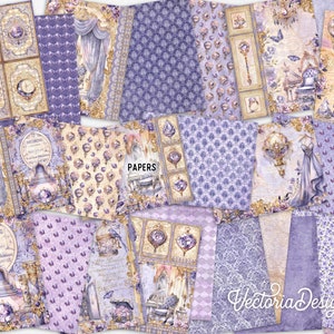 Purple and Gold Junk Journal Kit DELUXE, Purple Gold Crafting Printables Kit Purple Embellishments Printable Paper Craft Kit Tutorial 003318 image 5