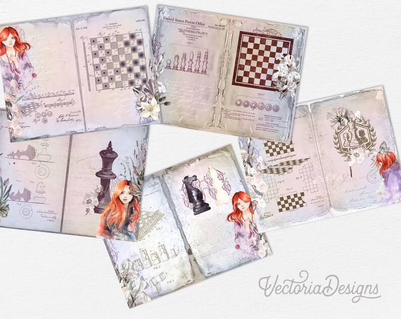 Queen's Chess Junk Journal Kit, Junk Journal Supplies, Junk Journal Printable, Junk Journal Ephemera, DIY Kit 002162 image 4