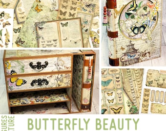 Butterfly Beauty Crafting Printables Kit Butterflies Junk Journal Butterfly Embellishments Paper Craft Kits Junk Journal Tutorial DIY 002379