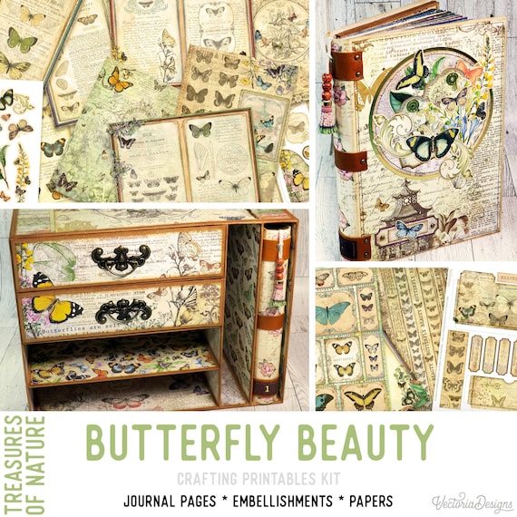 Butterfly Beauty Junk Journal Kit (Standard) - Printable Craft Kit - Treasures of Nature - 002379