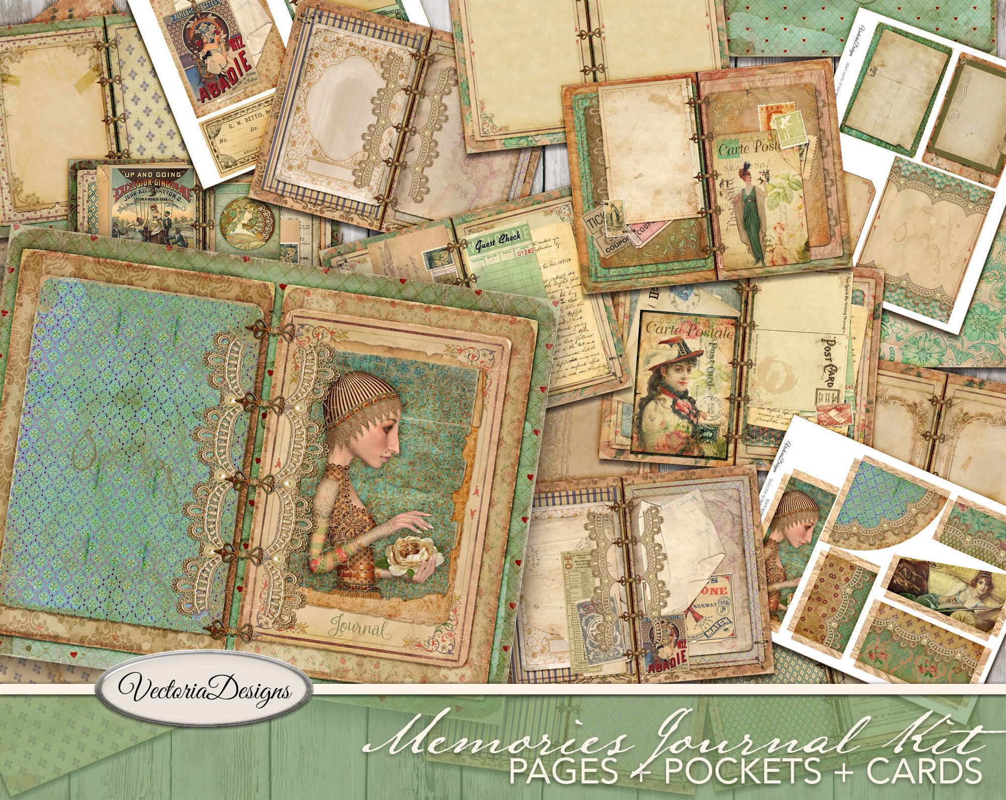 Memories Junk Journal Kit, Printable Junk Journal, Digital Journal Kit