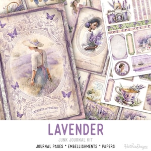 Lavender Junk Journal Kit Printable Junk Journal Kit Lavender Embellishments Lavender Junk Journal Papers Craft kit Lavender 002984