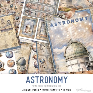 Astronomy Junk Journal Kit, Astronomy Crafting Printables Kit Science Astronomy Embellishments Printable Paper Craft Kit Craft - 003157