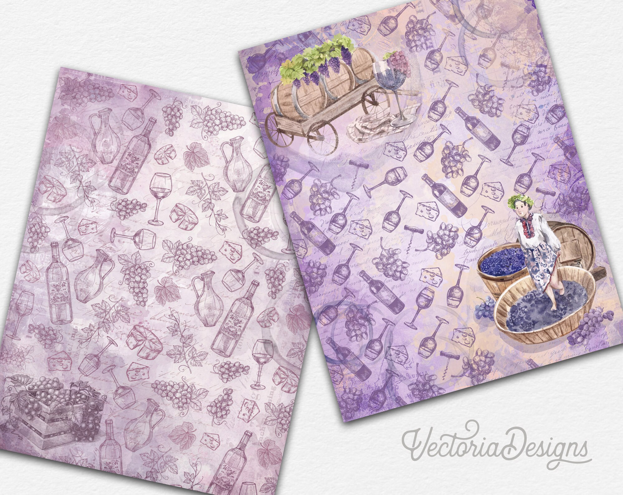 A Wine Tasting Paper Pack, Decorative Paper Pack, Digital Paper Pack