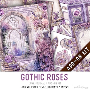 Gothic Roses Junk Journal Kit ADD-ON, Printable Junk Journal Pages Journal Kit Craft kits Vintage Junk Journal 003761