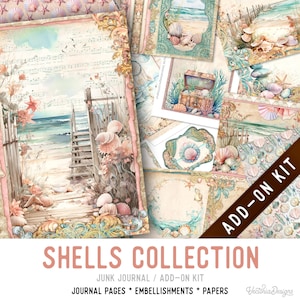 Shells Collection Junk Journal Kit ADD-ON, Printable Junk Journal Pages Journal Kit Craft kits Vintage Junk Journal 003457