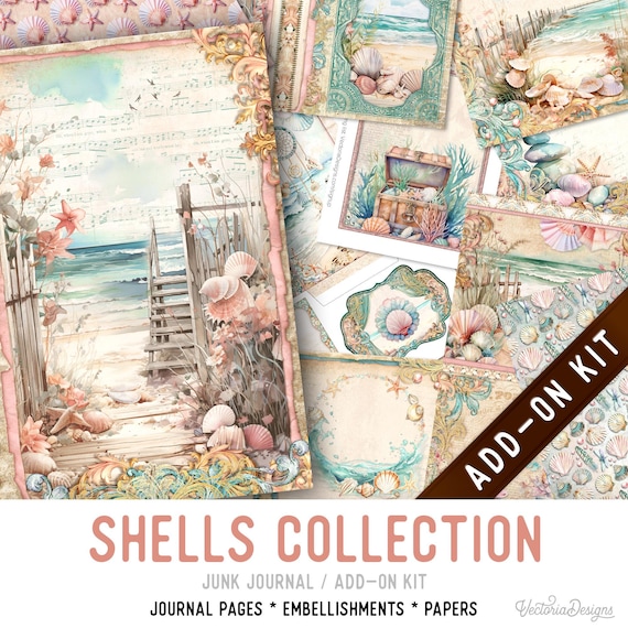 Shells Collection Junk Journal Kit ADD-ON, Printable Craft kit with Journal Pages, Embellishments and Papers - 003457