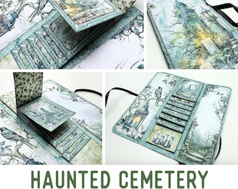 Haunted Cemetery Waterfall Cards Booklet Mini Project, Halloween Mini Booklet Craft Kit Folio Kit Junk Journal Printable Craft Kit 003859