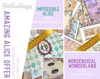 Amazing Alice Offer, Wonderland Printables, Printable Papers, Junk Journal kit, Journal Pages, Wonderland Ephemera, Craft Kit - 002947