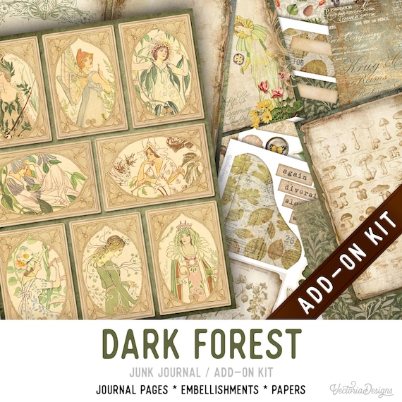 Dark Forest Junk Journal Kit, Printable Pages, Embellishments, Papers (Add-On) - 003621