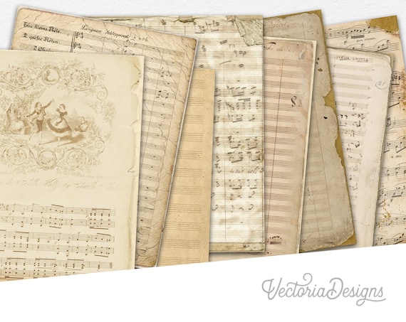 Digital Paper, Shabby Sheet Music Papers, Scrapbook Paper, Digital Paper Pack, Music Sheets, Junk Journal, Printable Journal Pages 001400