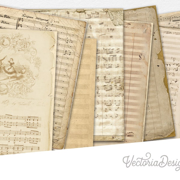 Digital Paper, Shabby Sheet Music Papers, Scrapbook Paper, Digital Paper Pack, Music Sheets, Junk Journal, Printable Journal Pages 001400