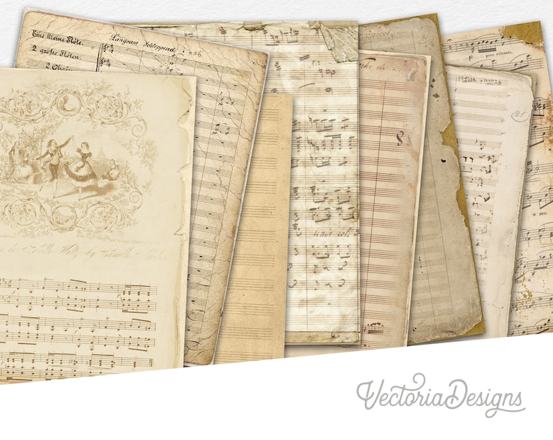 Digital Paper, Shabby Sheet Music Papers, Scrapbook Paper, Digital Paper Pack, Music Sheets, Junk Journal, Printable Journal Pages 001400 image 1