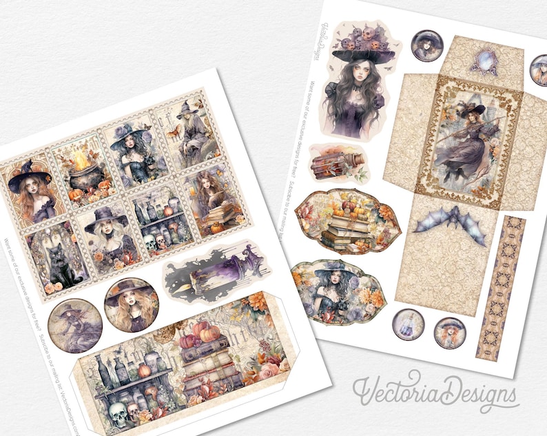 Puede incluir: Un conjunto de papel digital imprimible con tem&aacute;tica de Halloween. El papel presenta im&aacute;genes de brujas, calderos, murci&eacute;lagos y otros elementos espeluznantes. El papel es perfecto para scrapbooking, creaci&oacute;n de tarjetas y otros proyectos de manualidades.