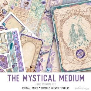 The Mystical Medium Junk Journal Kit, Fortune Teller, Tarot Junk Journal Kit, Craft kits, Mystical, Printable Journal Pages, Digital 002468